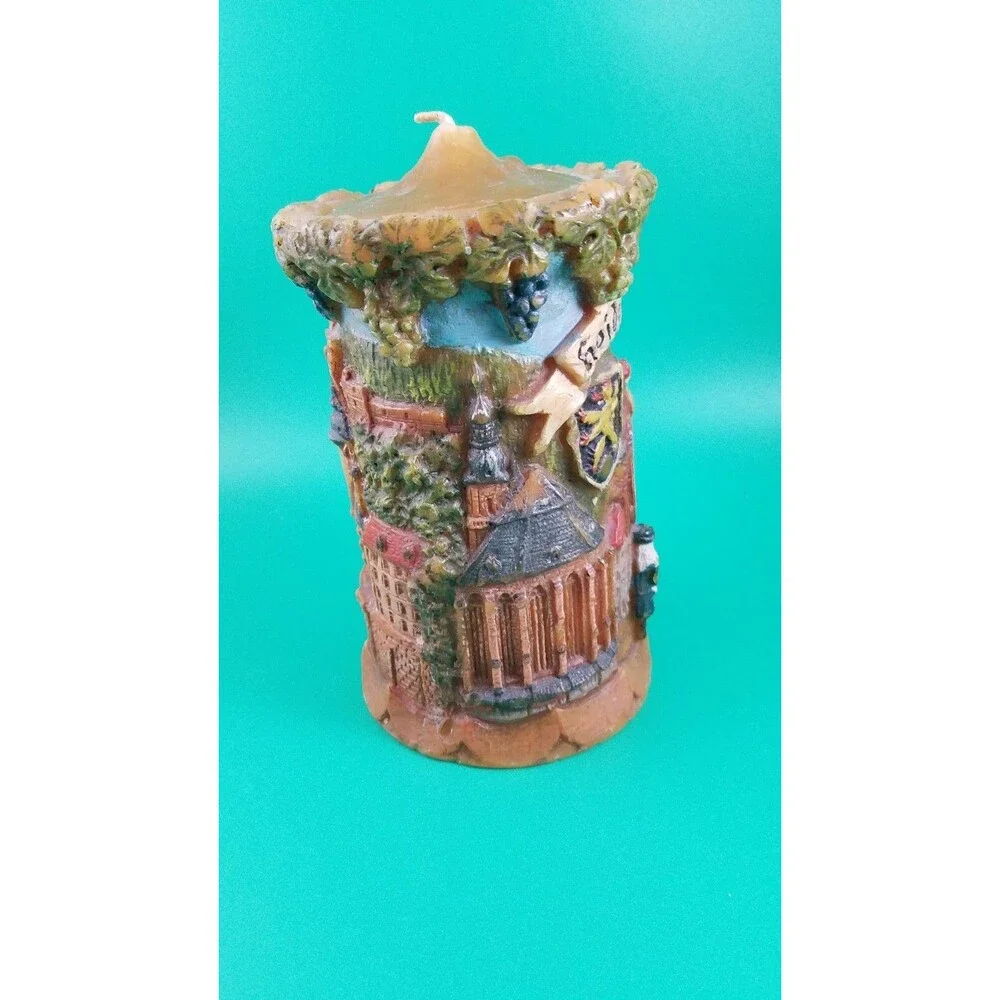 Vintage Heidelberg Hand Carved Painted Germany Gunter Candle 8”